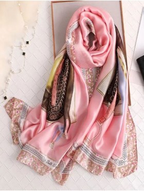 Premium Silk Feeling Pink Spring Print Scarf